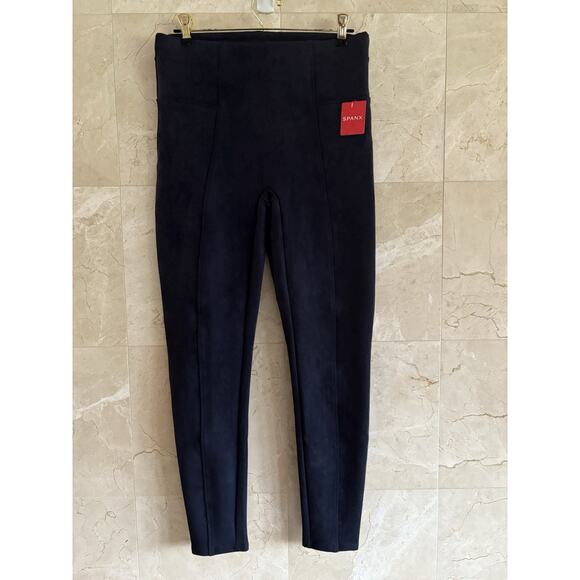 SPANX Faux Suede Leggings Large Classic Navy, Sleek Fit, Slimming, Holiday Party - Picture 9 of 10